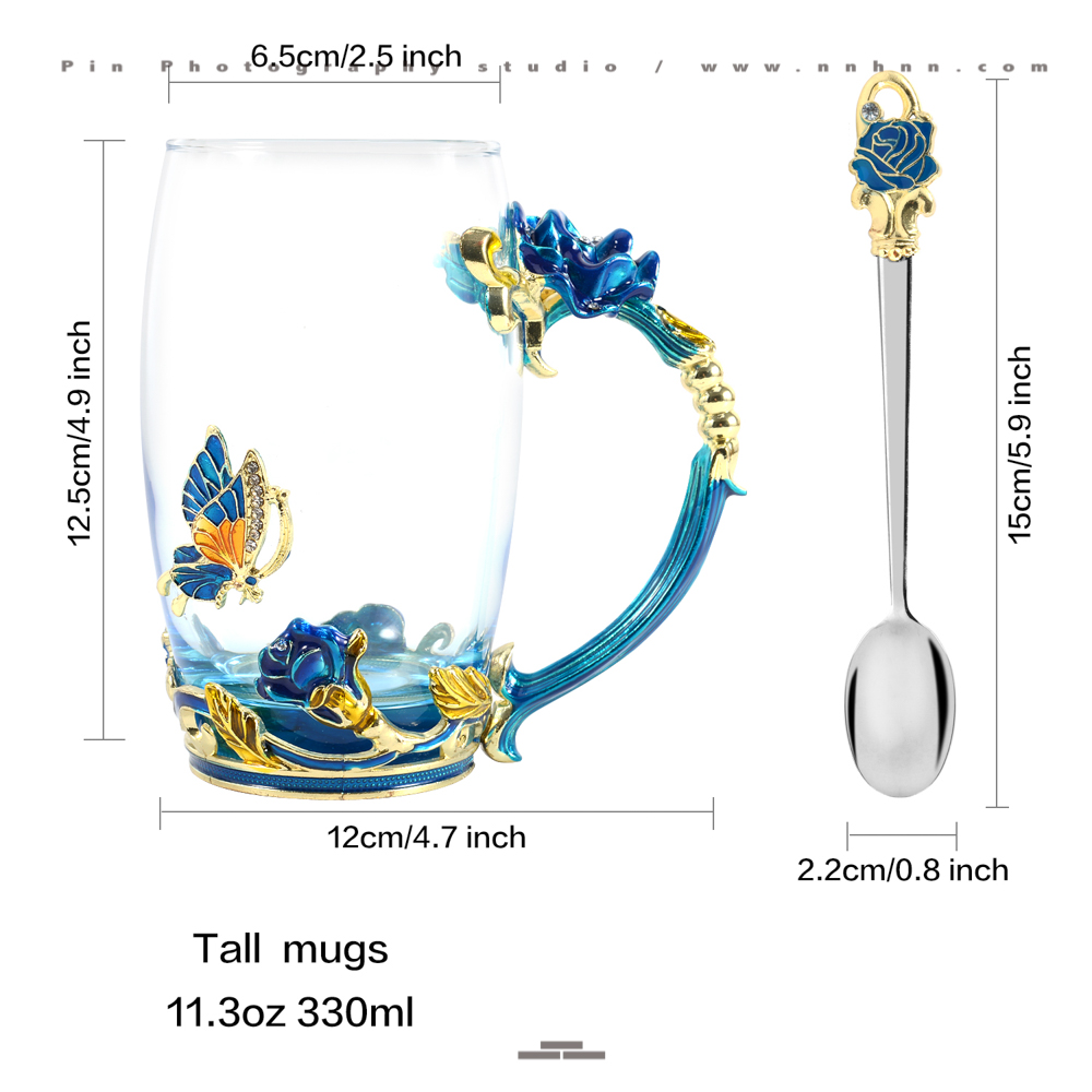 Product Photography in China Transparent cup blue butterfly size