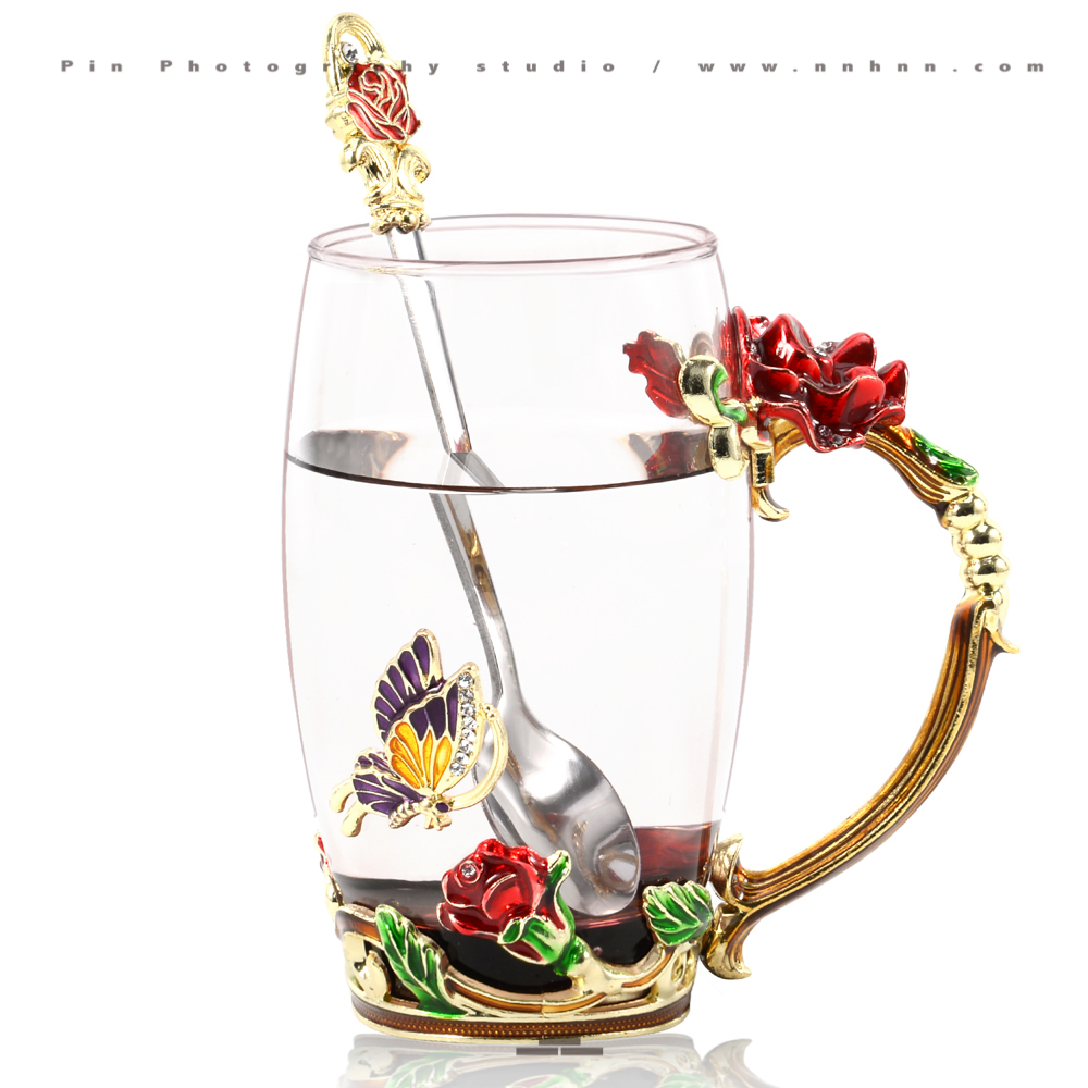 Product Photography in China Transparent cup red butterfly