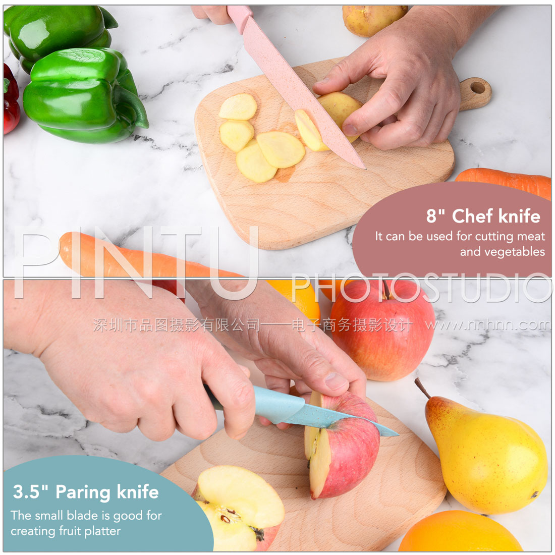 The best Amazon product photography in China Lifestyle kitchen knife potatoes / apples