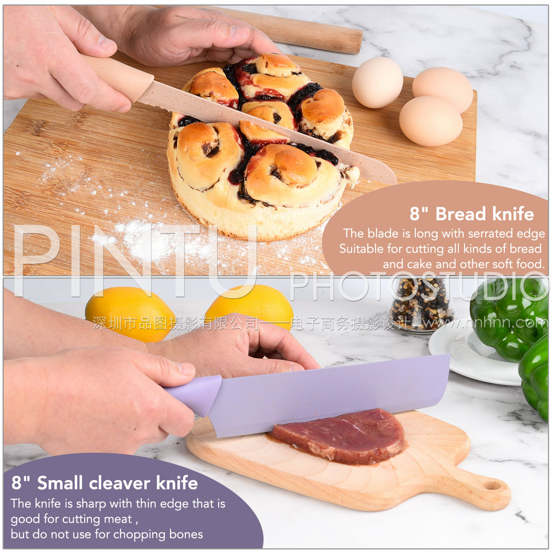 The best Amazon product photography in China Lifestyle kitchen knife bread / beef